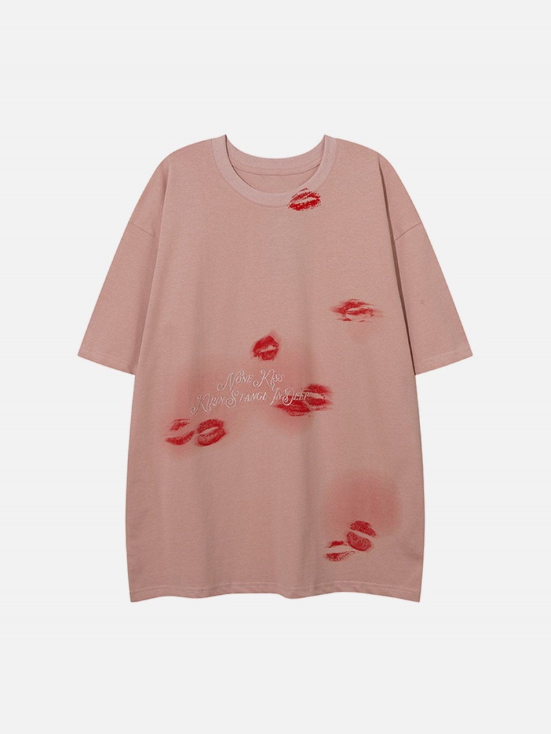 T Shirts Aelfric Eden Blow Kisses Print Embroidery Tee Noir | ZGA-43732264